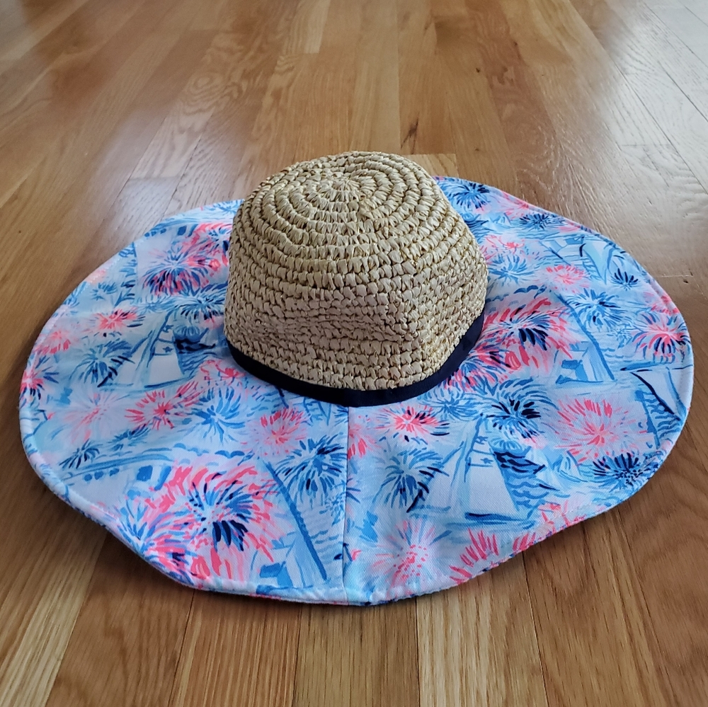 NWT Lilly Pulitzer Crew Blue TI Sea To Shining Sea Beach Hat Women’s One Size